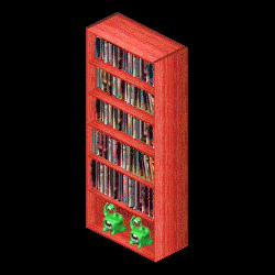 A reddish bookcase for Christmas.