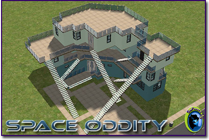 And odd shaped building with long staircases from various balconies crossing over each other all over the front lawn