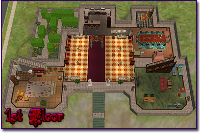 First floor cutaway of a castle floorplan.