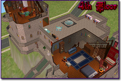 Close-Up of a bedroom at the top of a castle tower.