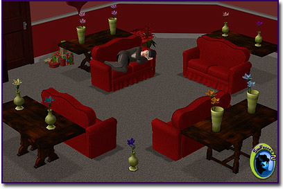 Nine flower textures for your Keen vase. displayed in a room with a red living room set.
