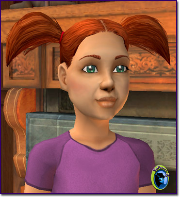 Patty O'Malley, a red-headed girl with medium sized pigtails. She's wearing a purple T-shirt.