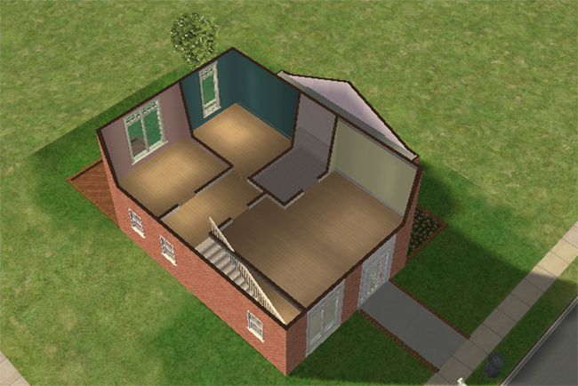 Cutaway upper floor view of 1 New Street featuring open loft-style spaces, split-level flooring, staircase access, and large modern windows overlooking the lower level.