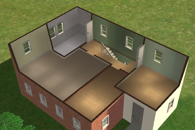 Cutaway upper floor view of 3 New Street featuring elevated rooms, open walkways, staircase access, and spacious unfurnished living areas overlooking the lower level.