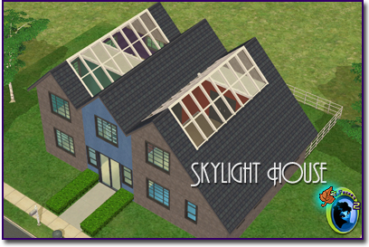 Front exterior view of a modern multi-level home featuring dramatic rooftop skylights, dark rooflines, contrasting wall panels, and large contemporary windows.