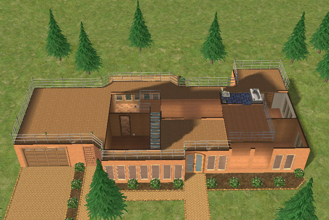 The second floor includes open rooms, stair access, bathroom space, large windows, and wide terraces that turn the upper level into outdoor living space.