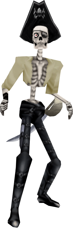 Ghost Pirate with a eyepatch, sword and pirate hat, staring right at you with his bloodshot eye.