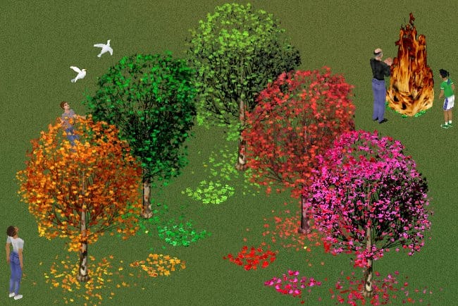 Sims and passersby can finally enjoy trees as they were meant to be enjoyed. Originally seeded by pioneer Malachi McSims, the beloved Grougler trees have grown into a neighborhood favorite. Sims can now climb, socialize, daydream, enjoy food or a nap in the shade, forage tree nuts and much more. Sims can also improve skills by carving designs, studying tree phytology, or testing their strength against its sturdy trunk. They come in five (5) different colors: Light Green, Dark Green, Orange, Red, and Pink.